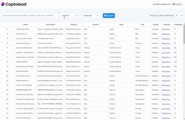 Screenshot of the Captolead dashboard interface showcasing features